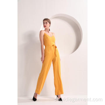 Frauen gelbe Farbe breites Bein Cami Jumpsuit